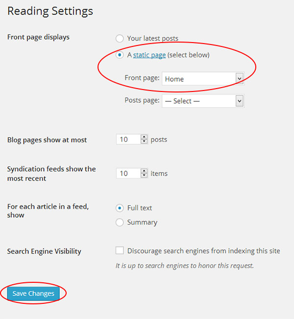 how to set custom front page on your site